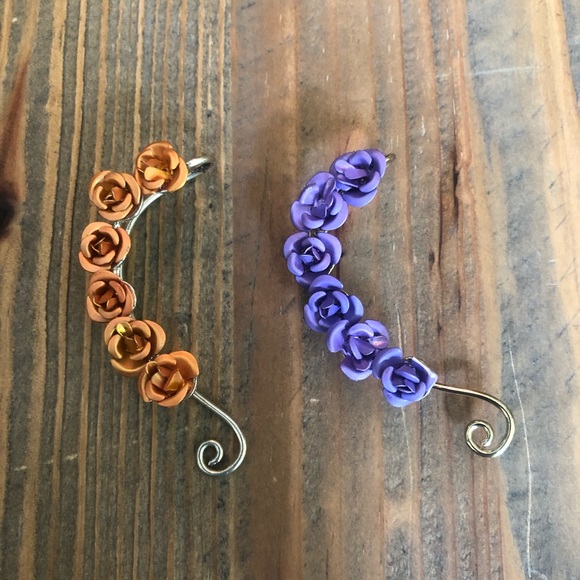 Purple and Orange Floral Earcuffs - Picture 1 of 4